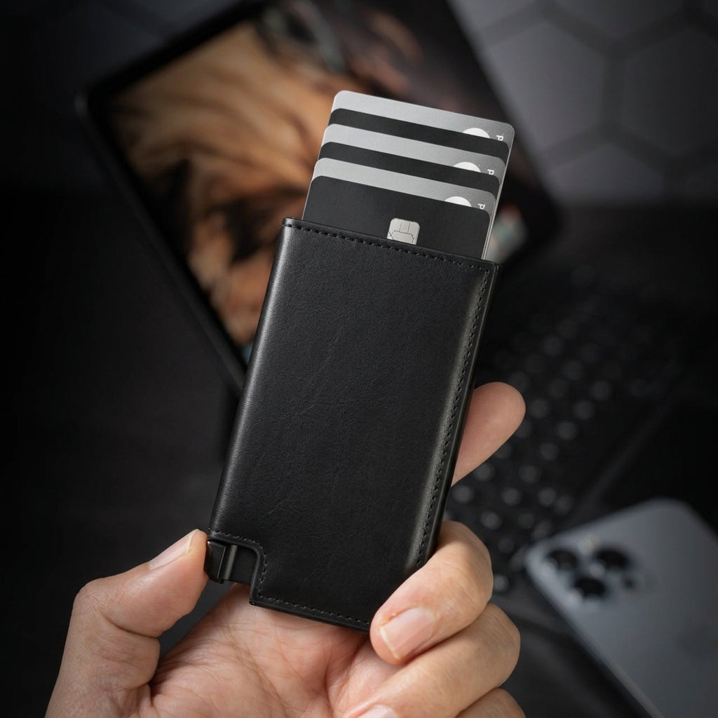 Porte Cartes Anti Piratage Homme — vue de dos et profil fin