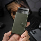 Porte Cartes Cuir Vert Homme — vue de dos et profil fin