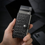Porte Cartes Cuir Croco Homme — vue de dos et profil fin