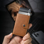Porte Cartes Cuir Camel Homme — vue de dos et profil fin