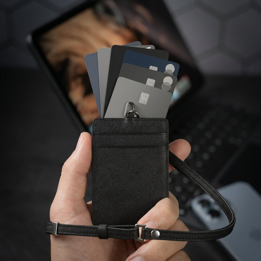 Porte Cartes Bandoulière Homme — ouverture complète, capacité 3 cartes extérieures + pochette interne