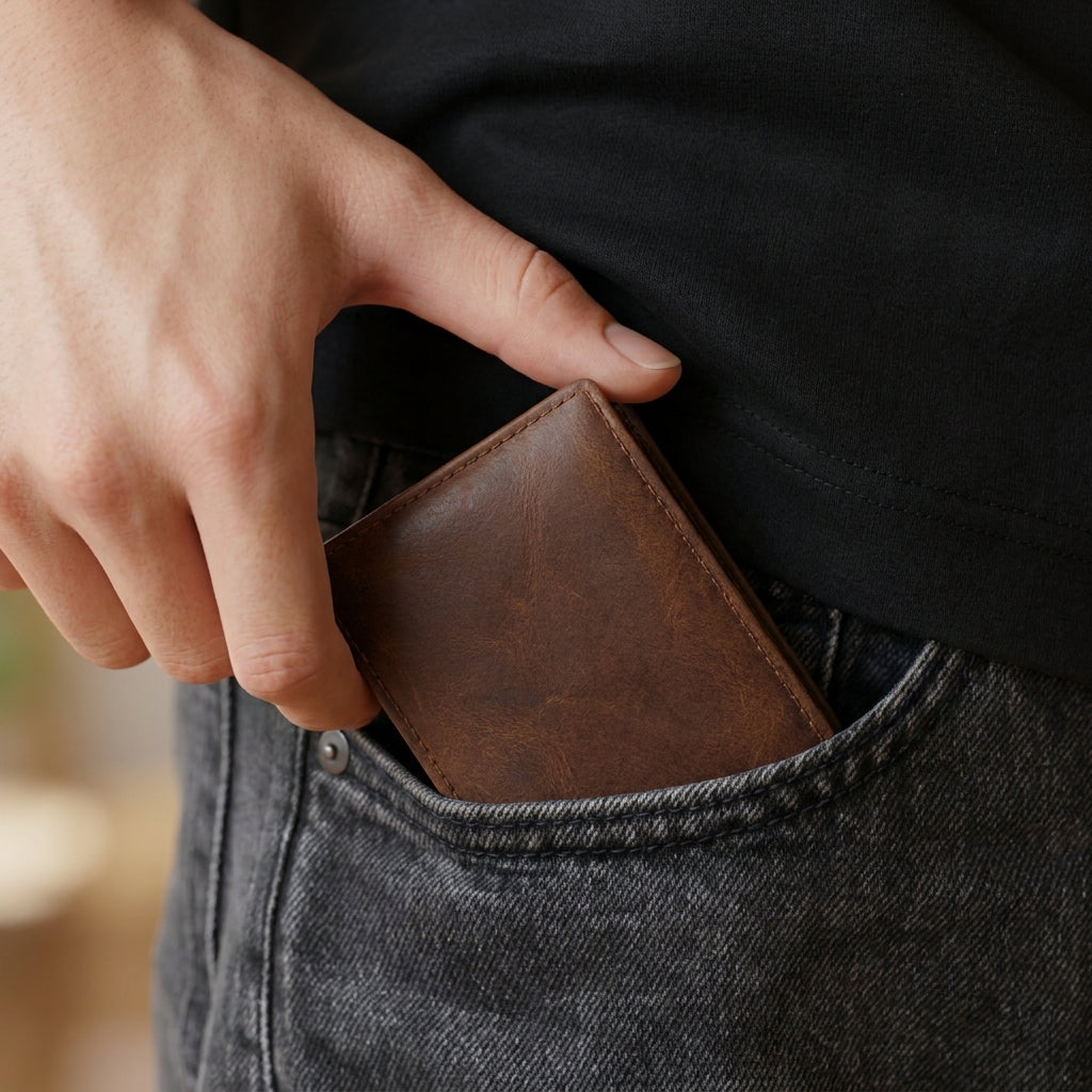Porte Cartes Pliable Homme — vue de dos et profil fin