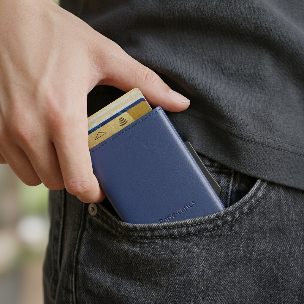 Porte Cartes RFID Homme — ouverture complète, capacité 4 à 6 cartes + monnaie zippée