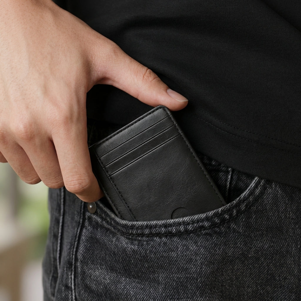Porte Cartes Homme Compact — ouverture complète, capacité 6 à 8 cartes