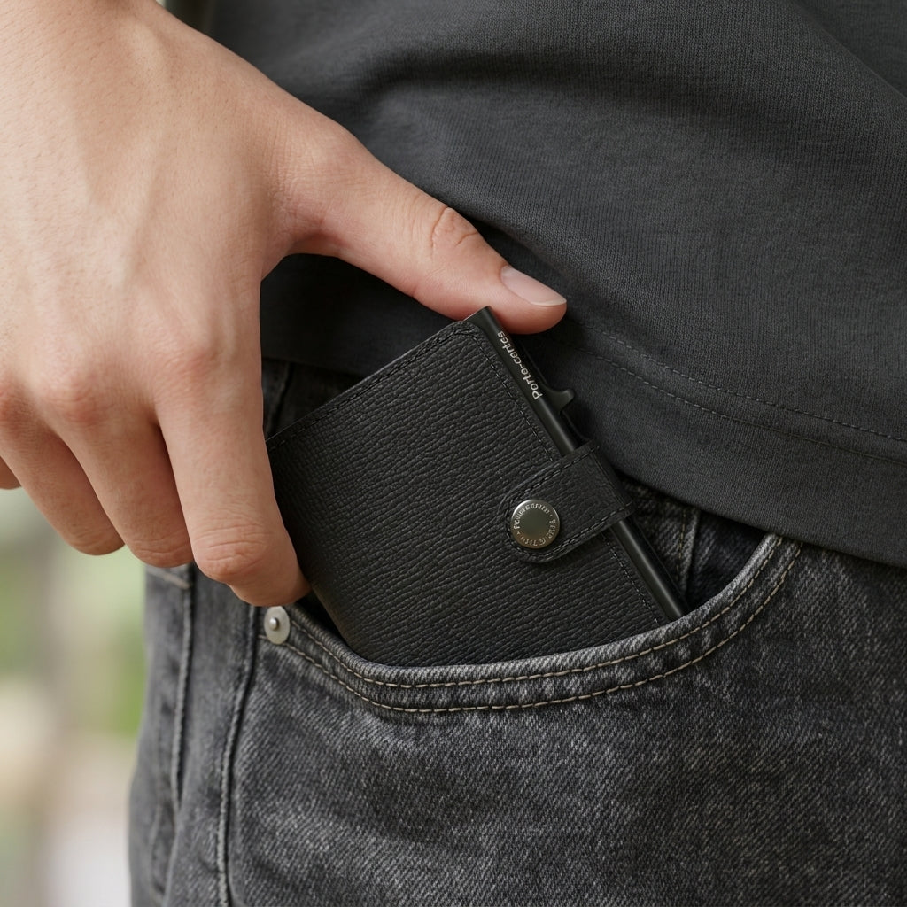 Porte Cartes Homme Luxe — détail de la gravure et des finitions