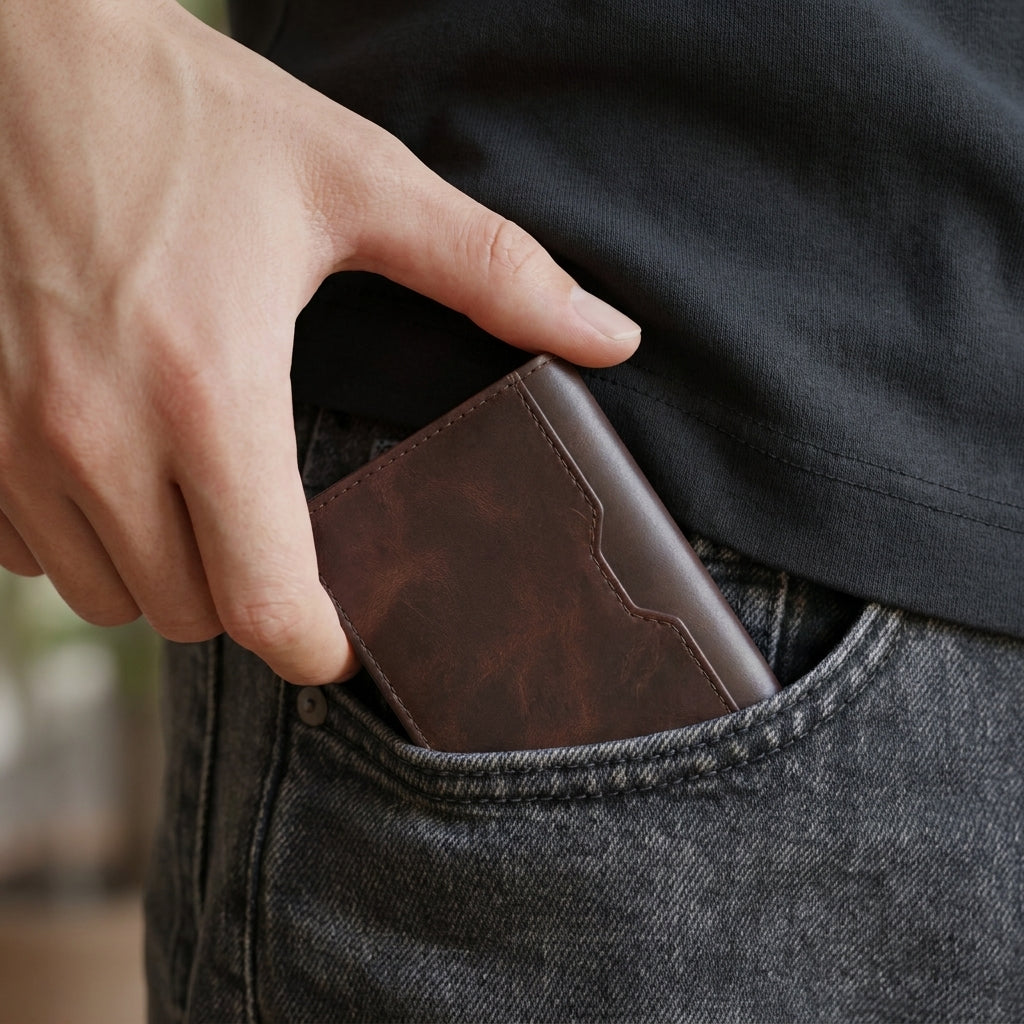 Porte Cartes Cuir Grainé Homme — ouverture complète, capacité 4 à 6 cartes