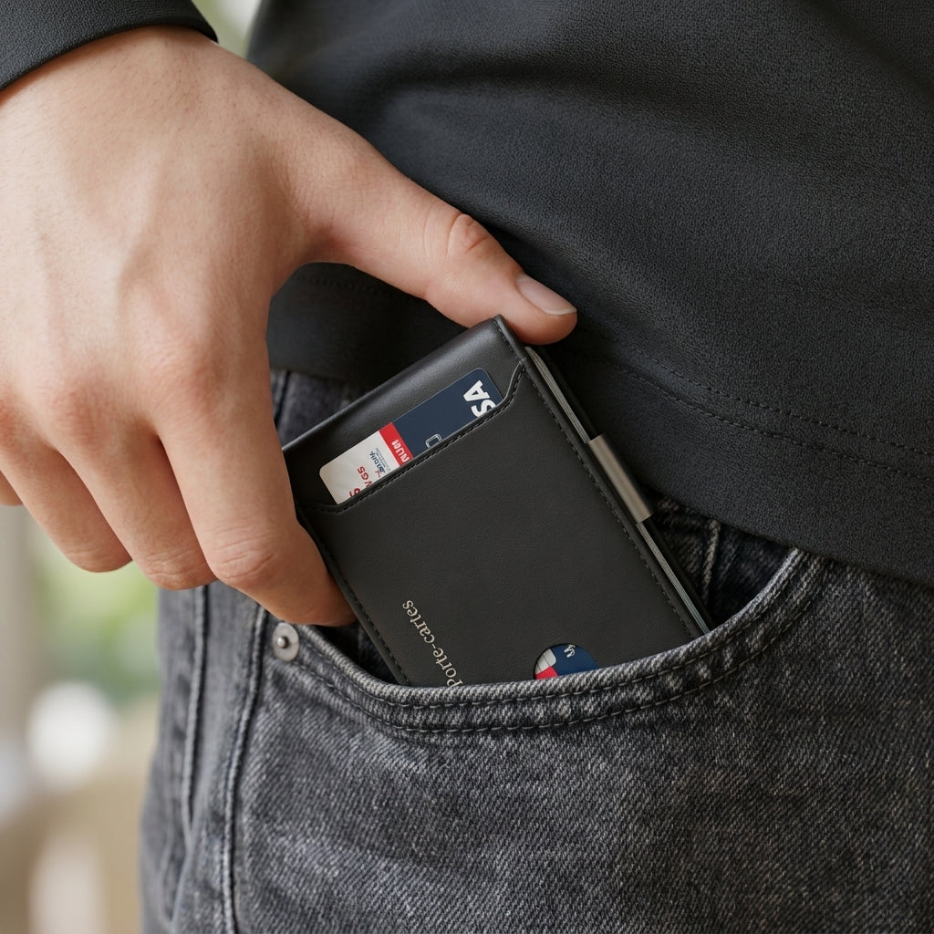 Porte Cartes Portefeuille Homme — cartes en éventail, levier latéral