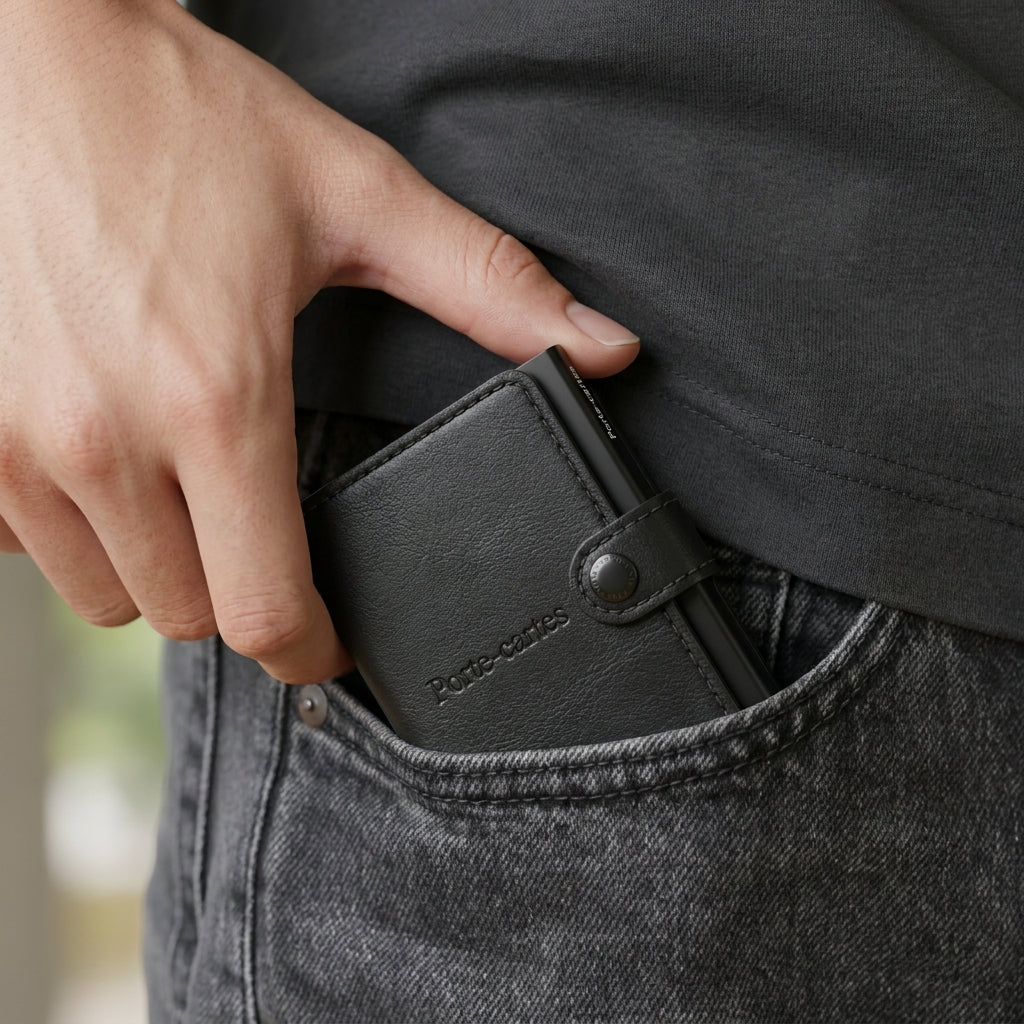 Porte Cartes Double Homme — vue de dos et profil fin