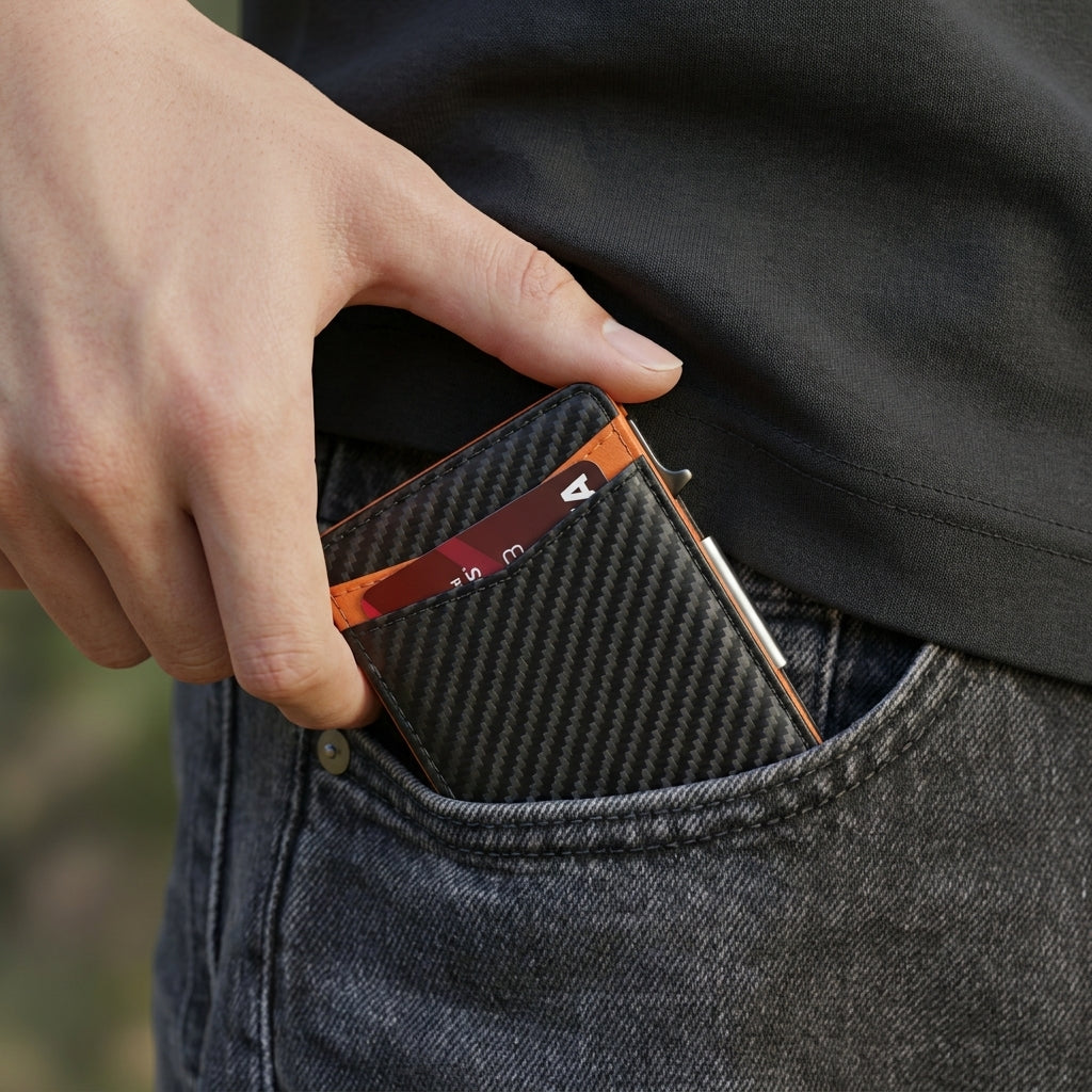Porte Cartes Carbone Forgé Homme — ouverture complète, capacité 5 à 7 cartes