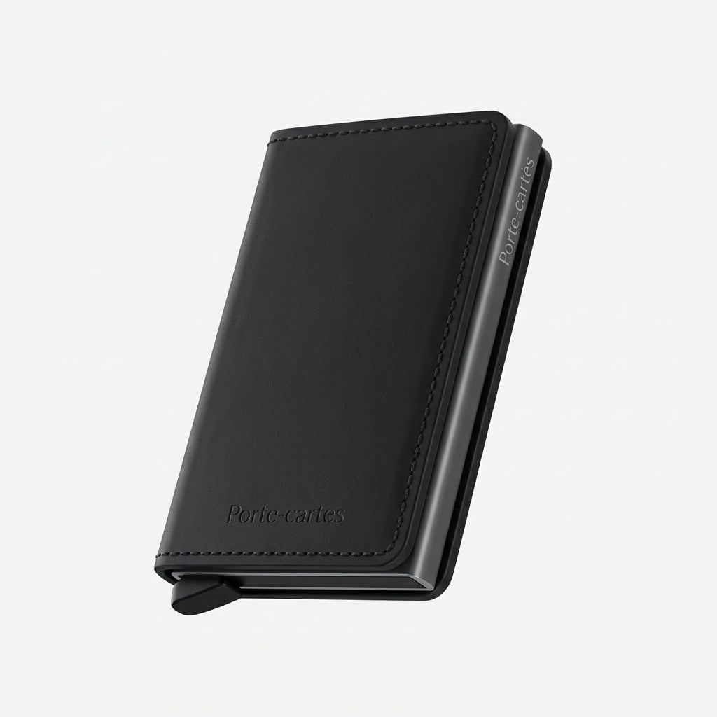 Porte Cartes Cuir Homme Noir — cuir lisse noir, vue principale