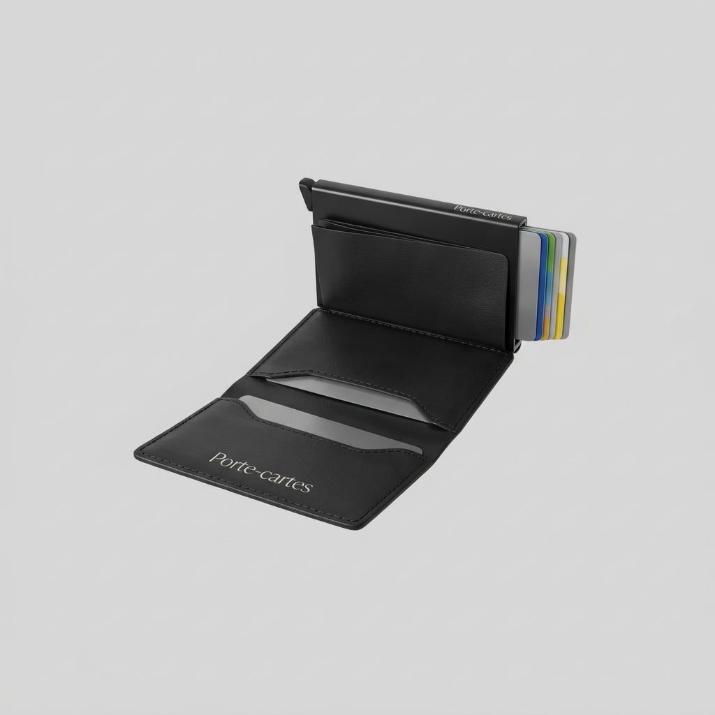 Porte Cartes Cuir Homme Noir — gros plan sur la matière cuir lisse