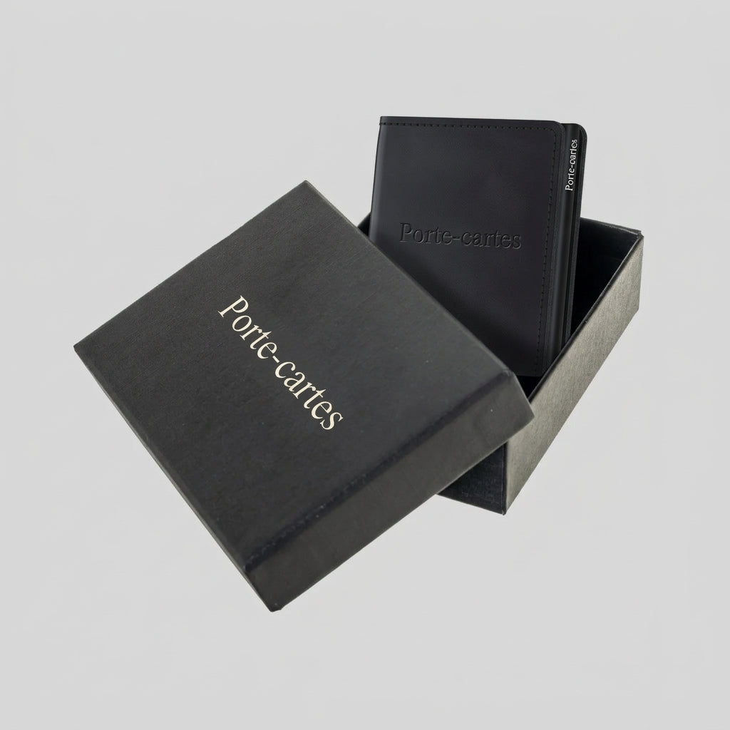 Porte Cartes Cuir Homme Noir — boîte cadeau signature Porte-cartes