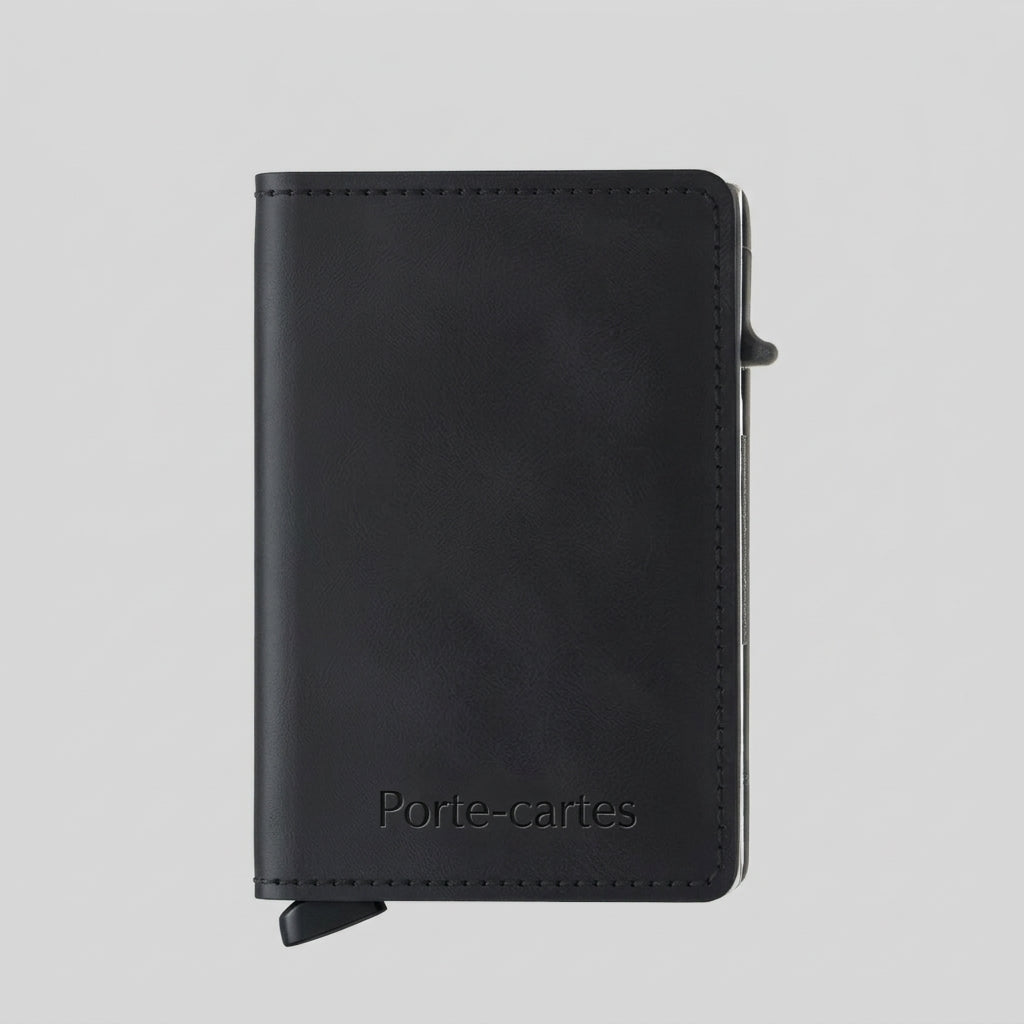 Porte Cartes Cuir Homme Noir — vue de dos et profil fin